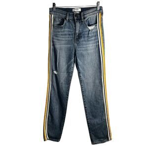 Pistola Charlie High Rise Straight Jeans Size 27 Side Stripe Distressed Denim